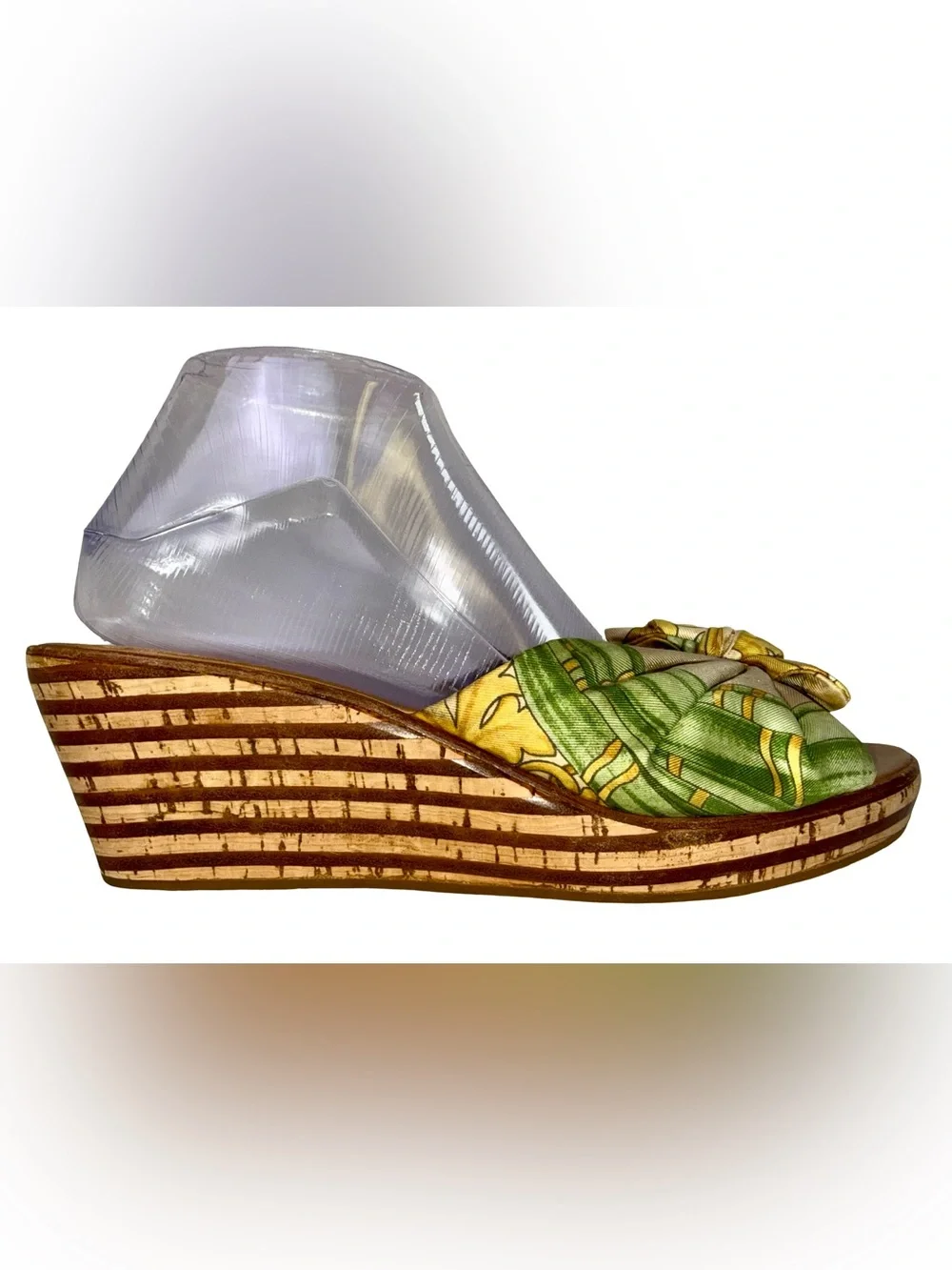 FERRAGAMO SILK SCARF WEDGE SANDALS